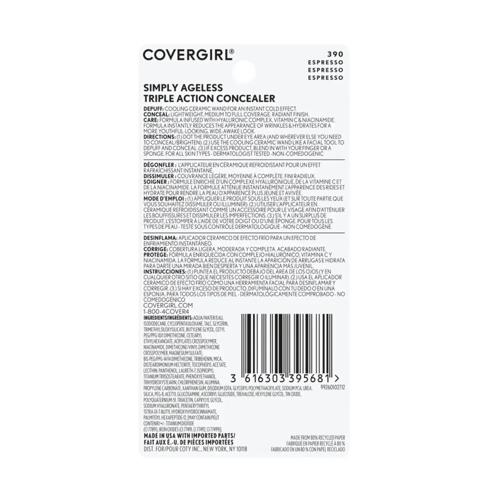 covergirl simply ageless triple action concealer shade 390 espresso